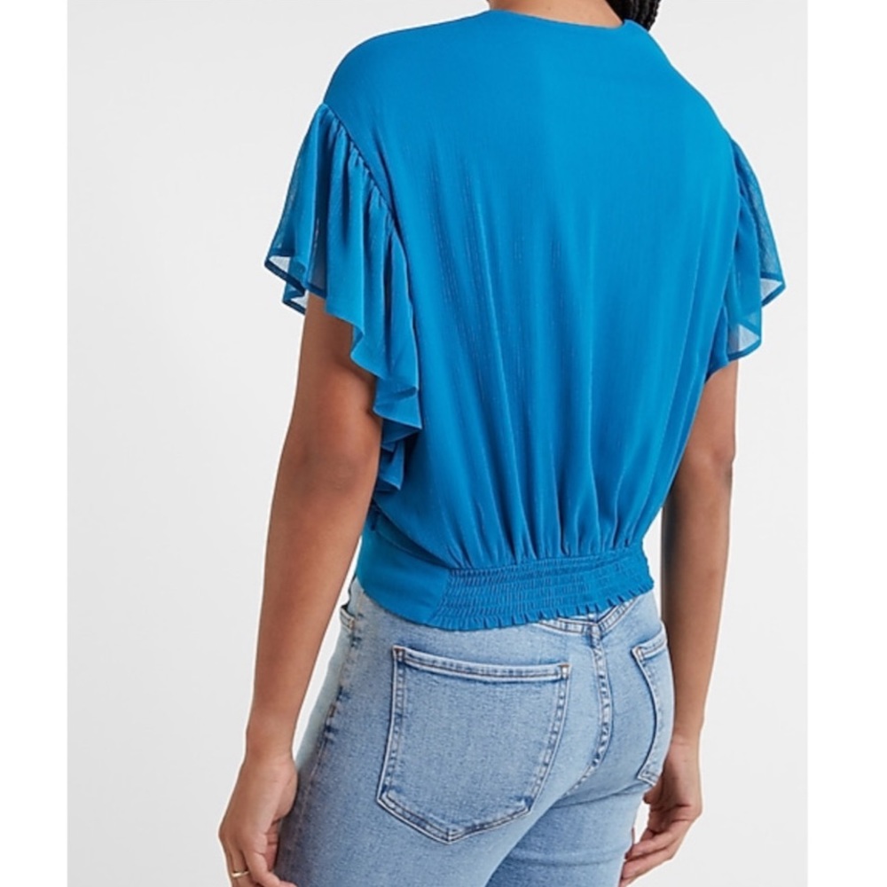 EXPRESS Wrap Front Ruffle Sleeve Top - Picture 9 of 9